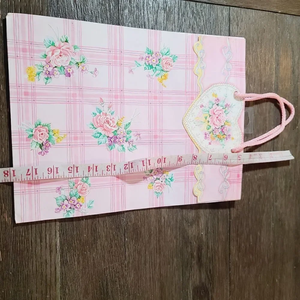 Vintage 1980's Pink Girly Pastel Floral Kawaii Gift Bag Ribbon Bow